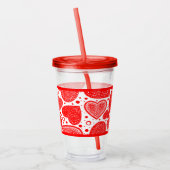 ファンシー赤いハートとドットパターン アクリルタンブラー (左)