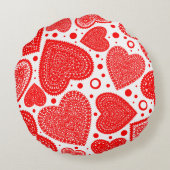 ファンシー赤いハートとドットパターン ラウンドクッション (裏面)