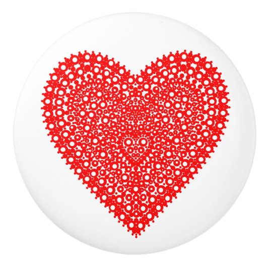 ファンシー赤いハートグラフィックデザイン セラミックノブ (正面)