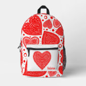 ファンシー赤いハートパーソナライズされた プリントバックパック (正面)