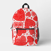 ファンシー赤いハート全体のパターン プリントバックパック (正面)