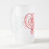 ファンシー赤いハート フロストグラスビールジョッキ (正面左)