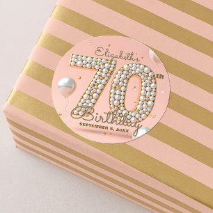 ファンシー赤面ピンク金ゴールドパールモザイク70誕生日 ラウンドシール