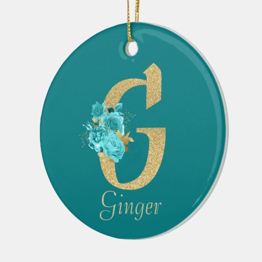 ファンシー金ゴールドとアクアフローラ文字G セラミックオーナメント (左)