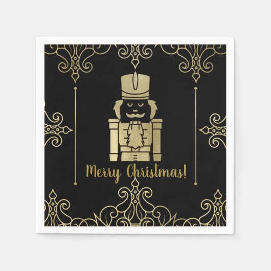ファンシー金ゴールドエレガントブラックくるみ割りカーホリデーパーティー スタンダードカクテルナプキン (正面)