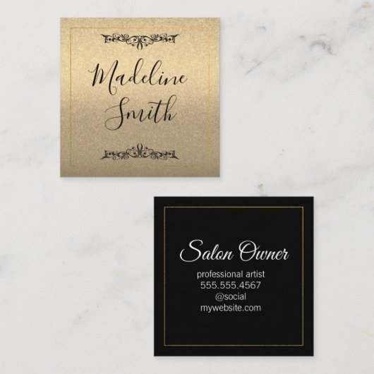 ファンシー金ゴールドグリッタールクス スクエア名刺 (正面/裏面)