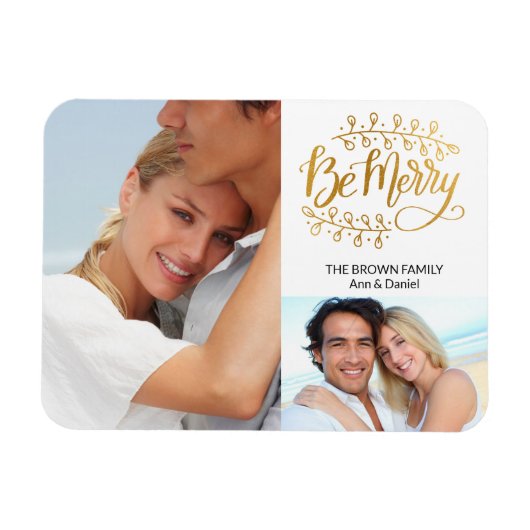 ファンシー金ゴールドベメリーー2フォトコラージホリデーマグネット マグネット (横)