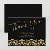 ファンシー金ゴールドレタリングオンブラックサンキューカード ポストカード (正面/裏面)