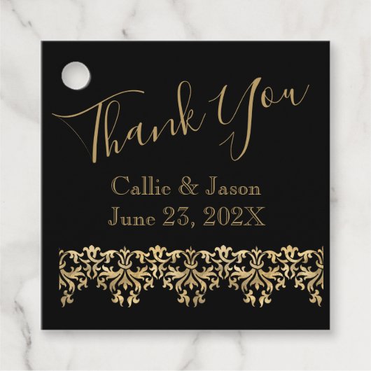 ファンシー金ゴールドレタリングオンブラックサンキューユー フェイバータグ (正面)