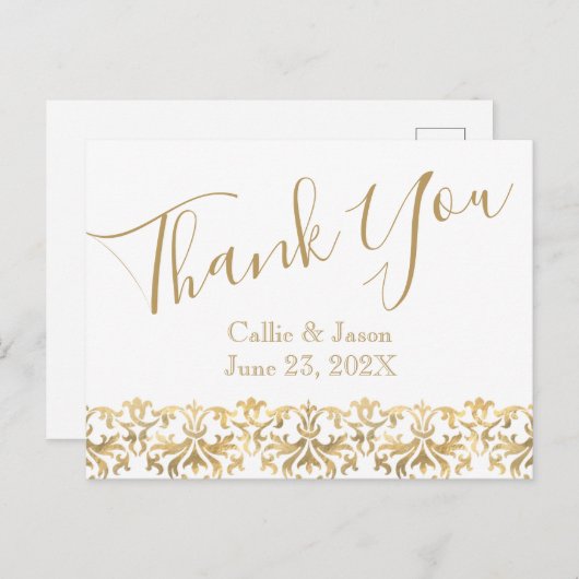 ファンシー金ゴールドレタリングサンキューカード ポストカード (正面/裏面)