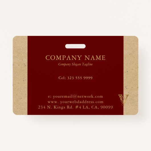 ファンシー金ゴールドレターVモノグラム赤と厚紙 バッジ (裏面)