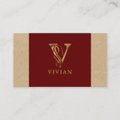ファンシー金ゴールドレターVモノグラム赤と厚紙 名刺 (正面)