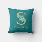 ファンシー金ゴールド&アクアフローラレターS装飾用クッション クッション (正面)