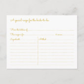 ファンシー金ゴールド&ホワイトブライダルシャワーレシピカード インビテーションポストカード (裏面)