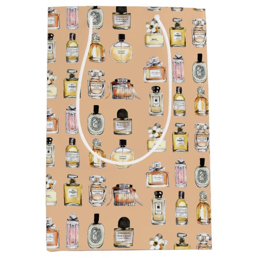 ファンシー香水ボトル模様 ミディアムペーパーバッグ (正面)