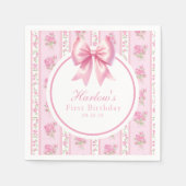 ファンシー1ピンクコケットボウファースト誕生日 スタンダードカクテルナプキン (正面)
