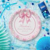 ファンシー1ピンクコケットボウファースト誕生日 ペーパープレート (パーティー)