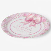 ファンシー1ピンクコケットボウファースト誕生日 ペーパープレート (アングル)