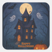 ファンシー かわいい 不気味な ハウントハウス | ハロウィン - スクエアシール (正面)