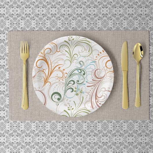 ファンシー カラフル フローラル スワール ペーパープレート