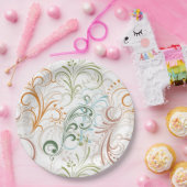 ファンシー カラフル フローラル スワール ペーパープレート (パーティー)