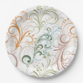 ファンシー カラフル フローラル スワール ペーパープレート (正面)