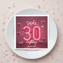 ファンシー シック グラム メタリック ネオン ピンク 30歳の誕生日 スタンダードカクテルナプキン
