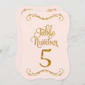 ファンシー スクリプト グリッター テーブル ナンバー 5 ウェディング 招待状 (正面/裏面)