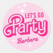 ファンシー ピンク グリッター パーティー オーダーメイド ネーム ラウンドシール (正面)