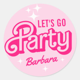 ファンシー ピンク グリッター パーティー カスタム ネーム ラウンドシール