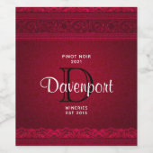 ファンシー&赤エレガント背景のスタイリッシュワイナリー ワインラベル (シングルラベル)