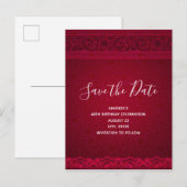 ファンシー&赤エレガント背景のスタイリッシュ誕生日 インビテーションポストカード (正面/裏面)