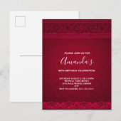 ファンシー&赤エレガント背景のスタイリッシュ誕生日 インビテーションポストカード (正面/裏面)