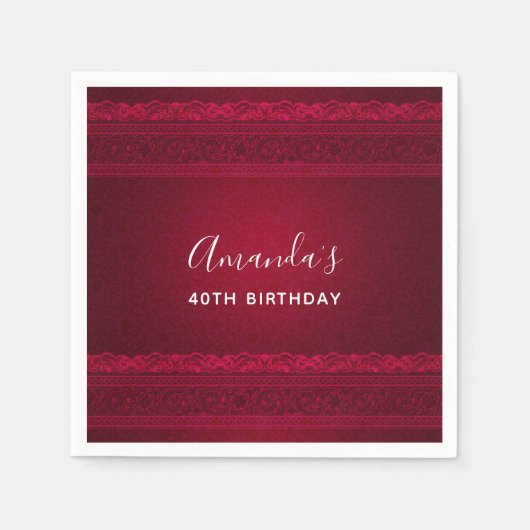 ファンシー&赤エレガント背景のスタイリッシュ誕生日 スタンダードカクテルナプキン (正面)