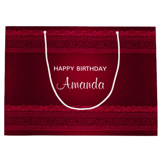 ファンシー&赤エレガント背景のスタイリッシュ誕生日 ラージペーパーバッグ (正面)