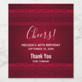 ファンシー&赤エレガント背景のスタイリッシュ誕生日 ワインラベル (シングルラベル)