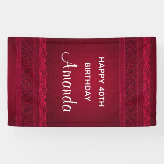 ファンシー&赤エレガント背景のスタイリッシュ誕生日 横断幕 (横)