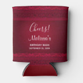 ファンシー&赤エレガント背景のスタイリッシュ誕生日 缶クーラー (正面)