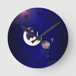 ファンスブルーの三日月のラマダンのモスク ラウンド壁時計