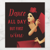 ファンスペインのブラックと赤のフラメンコのダンサー ワインラベル (シングルラベル)