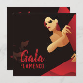 ファンスペインのブラックと赤のフラメンコのダンサー 招待状 (正面/裏面)