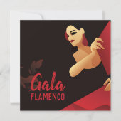 ファンスペインのブラックと赤のフラメンコのダンサー 招待状 (正面)