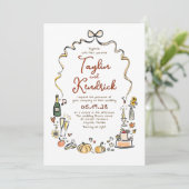 ファンタジックでおしゃれな手描きのドゥードル 秋の結婚式 招待状 (スタンド正面)