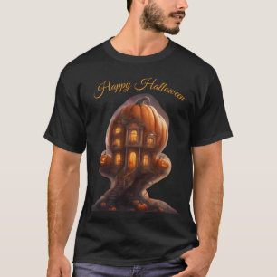 ファンタジックなカボチャのツリーハウス ハッピーハロウィン Tシャツ