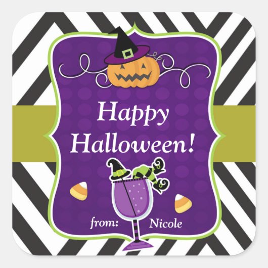 ファンタジックなハロウィンパーティーの楽しみのお礼ギフトカスタム スクエアシール (正面)