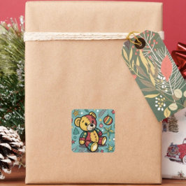 ファンタジックなパッチワークのクリスマステディベア スクエアシール
