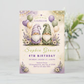 ファンタジックなラベンダーグノームの誕生日パーティー 招待状 (スタンド正面)