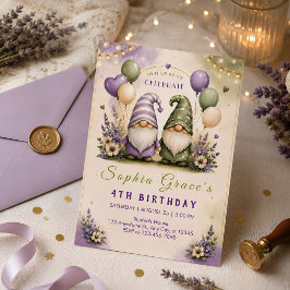 ファンタジックなラベンダーグノームの誕生日パーティー 招待状