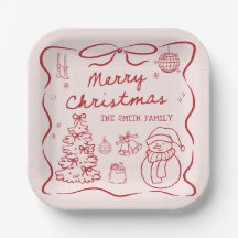 ファンタジックなリボンのクリスマスパーティー紙皿