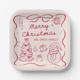 ファンタジックなリボンのクリスマスパーティー紙皿 ペーパープレート